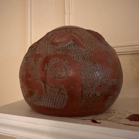 Terracotta Art Pottery Primitive Vase Handmade Collectible Native bull red rust - Picture 8 of 12